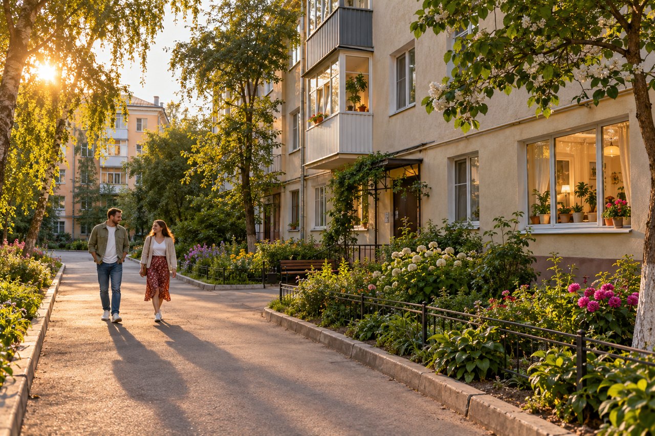 Вечерняя улица в обычном районе