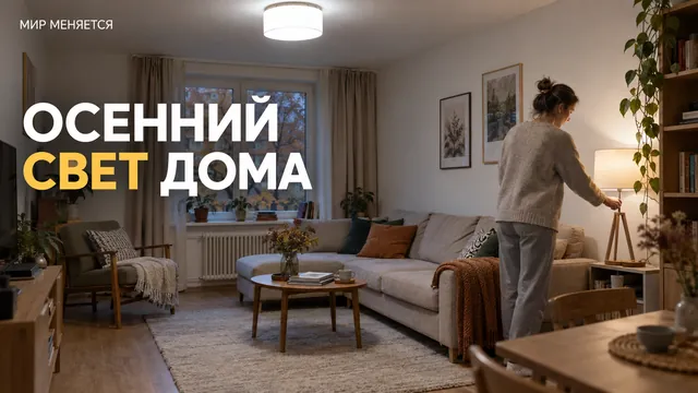 Яркая лампа под потолком не спасает вечер: ровный свет не создаёт глубины комнаты